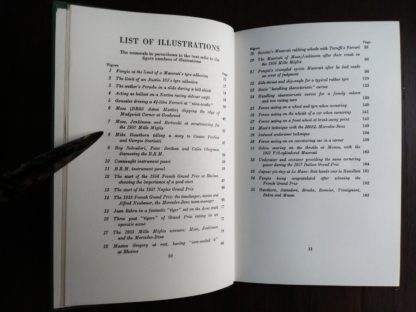 List of illustrations in a 1959 copy of The Racing Driver by Denis Jenkinson