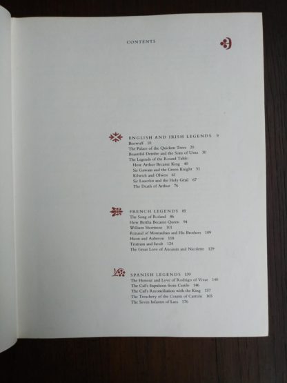 Table of contents pg 1 of 2 in a 1970 copy of Heroes of Folk Tale and Legend