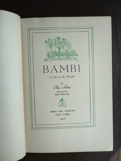 Title page of a 1928 First Printing in America copy Bambi A life in the Woods