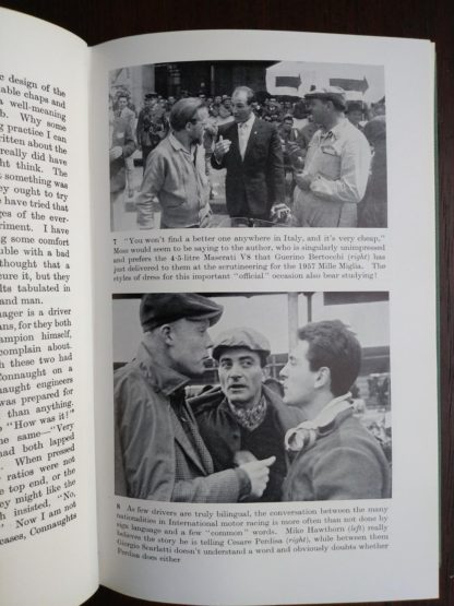 photographs inside a 1959 copy of The Racing Driver by Denis Jenkinson, Signed by Fred Jiggs Peters