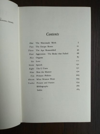 contents page in a 1972 copy of The Descent of Woman, by Elaine Morgan, First British Edition