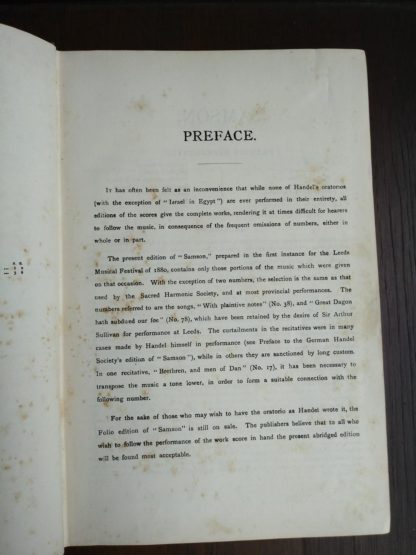 preface in a copy of Samson, an Oratorio in Vocal Score, composed in 1742, by Handel