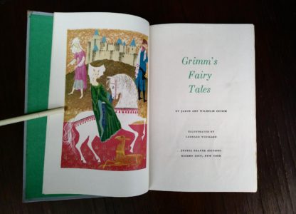 title page for Grimms Fairy Tales inside a childrens Junior Deluxe Editions book, Circa 40s -50s