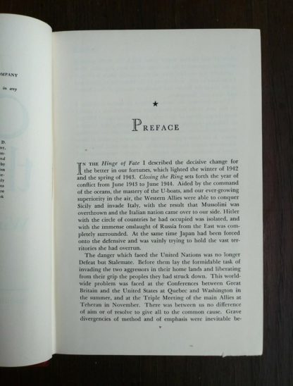 THE SECOND WORLD WAR by Winston Churchill 6 Volume first edition set 1948-1953 Preface page 1 of 2 for the fifth volume CLOSING THE RING
