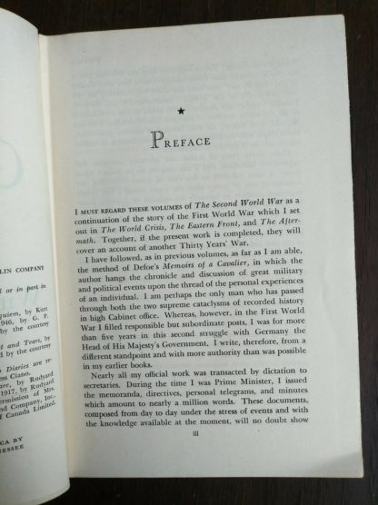 THE SECOND WORLD WAR by Winston Churchill 6 Volume first edition set 1948-1953 Preface page 1 of 2 in the first volume THE GATHERING STORM
