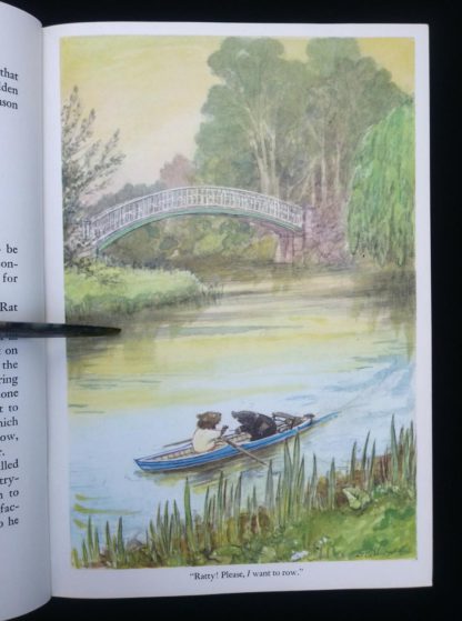 The Wind in the Willows 1961 Golden Anniversary Edition colour illustration of Rat and Mole in the row boat on the river by Ernest Shepard