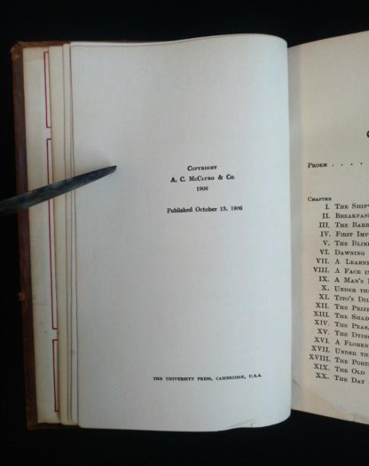 copyright page in a 1908 Leather bound RAMOLA by George Eliot published by McClurg & Co