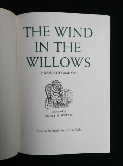 title page up close in a 1954 copy of The Wind in the Willows illustrated by Ernest Shepard