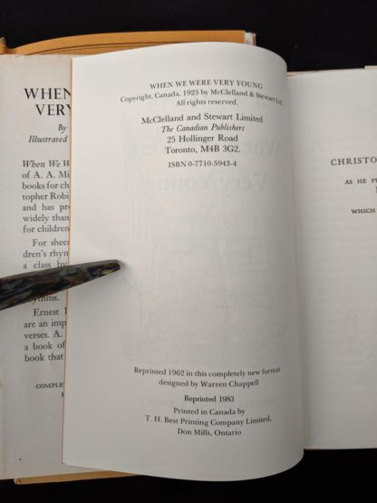 copyright page inside a 1983 copy of When We Were Very Young published in Canada by McClelland & Stewart Ltd