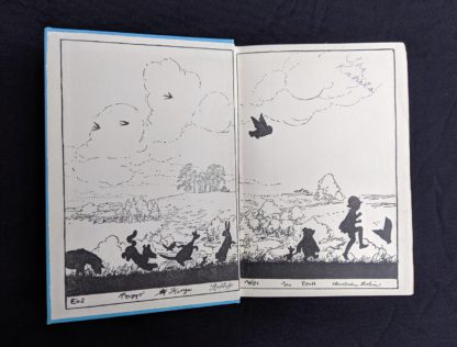 front pastedown and endpaper in a 1950 copy of The House at Pooh Corner by A.A. Milne. First Reissue Edition