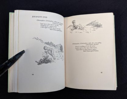 page 44 and 45 in a 1950 copy of Now we Are Six by A. A. Milne. First Reissue Edition