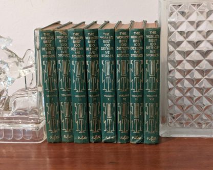 Spine View on a full 1929 set of The Worlds Best 100 Detective Stories - In Ten Volumes -published by Funk & Wagnalls Company