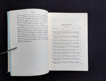 first page of the Contents in of The Decameron of Boccaccio by Giovanni Boccaccio. Published by The Bibliophilist Society circa 1930s
