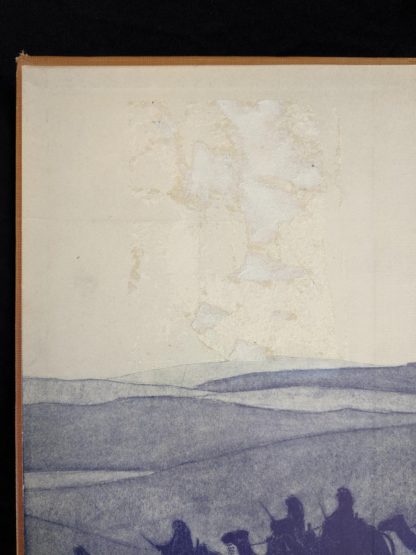 front pastedown damage up close in a 1927 copy of Revolt in the Desert by T. E. Lawrence
