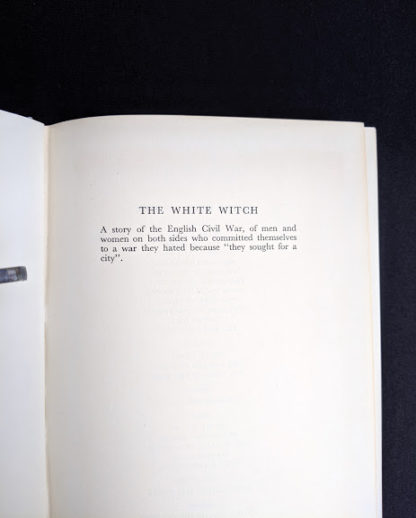 synopsis of book inside a First Edition copy of The White Witch 1958 by Elizabeth Goudge published in London by Hodder & Stoughton