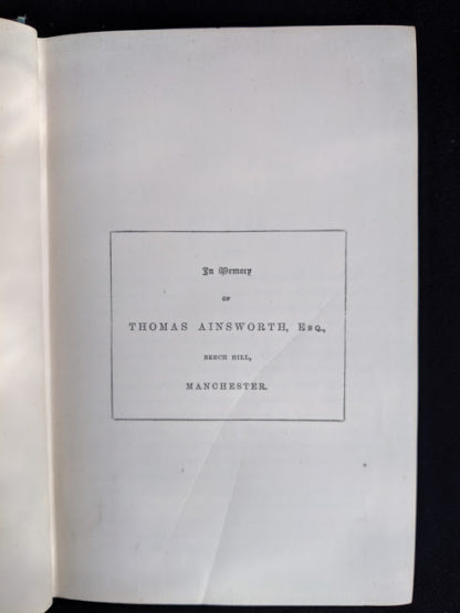 dedication page insde a 1880s copy of The Tower of London by Ainsworth