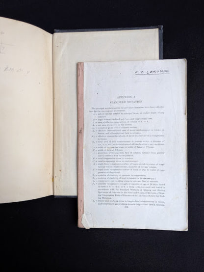 Extra Antique Appendix found inside a copy of Design of Concrete Structures 4th Edition by Leonard Church Urquhart