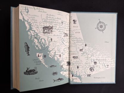 back pastedown and endpaper in a 1958 first edition copy of British Columbia -A Centennial Anthology