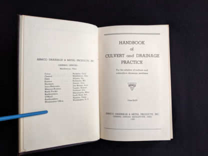 title page in a 1950 copy of Handbook of Culvert & Drainage Practice - ARMCO Products