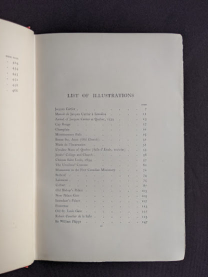 List of Illustrations page 1 of 3 in a 1904 copy of Old Quebec - The Fortress of New France by Gilbert Parker and Claude G Bryan