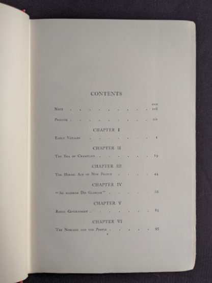 Table of Contents pg 1 of 3 in a 1904 copy of Old Quebec - The Fortress of New France by Gilbert Parker and Claude G Bryan
