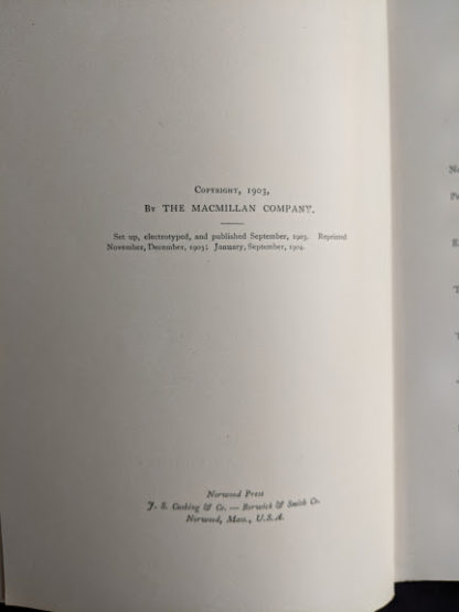 copyright page in a 1904 copy of Old Quebec - The Fortress of New France by Gilbert Parker and Claude G Bryan