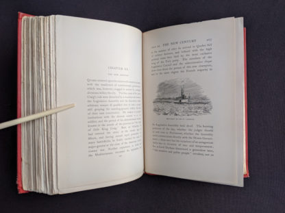 illustration of a ferry boat on the St Lawrence in a 1904 copy of Old Quebec - The Fortress of New France by Gilbert Parker and Claude G Bryan