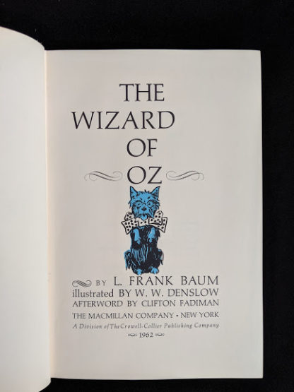 title page in a 1962 copy of The Wizard of Oz published by Macmillan Company with illustrations by Denslow