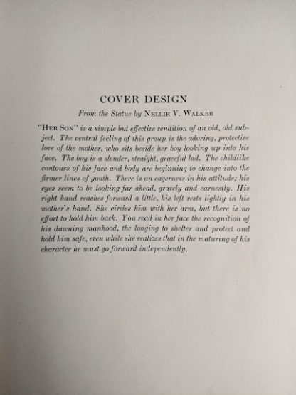 A note about the cover design - Statue by Nellie V Walker on the front cover a 1926 copy of Master Book 1 - Beginning the Use of Tools and Materials Published by Lewis E Myers & Company