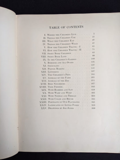 Table of Contents inside a 1926 copy of Master Book 1 - Beginning the Use of Tools and Materials Published by Lewis E Myers & Company