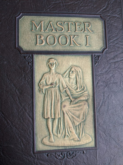 embossed gold design of a mother and child Master Book 1 - Beginning the Use of Tools and Materials Published by Lewis E Myers & Company in 1926