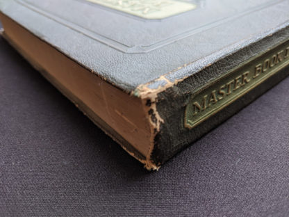 head of the spine on a 1926 copy of Master Book 1 - Beginning the Use of Tools and Materials Published by Lewis E Myers & Company