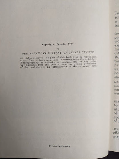 Copyright page in a 1937 copy of A History of Britain by H. B. King - macmillan company of canada ltd