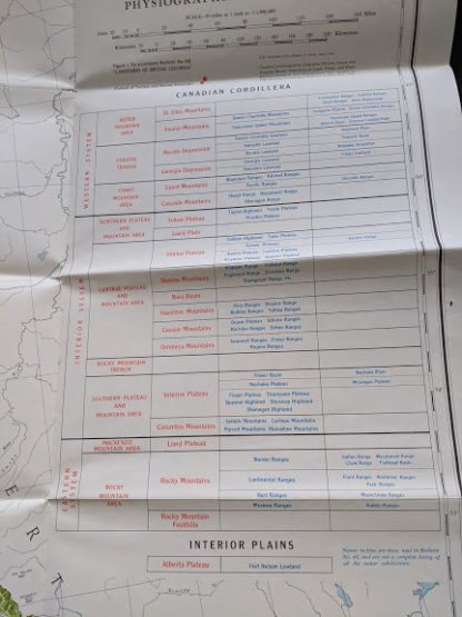 Physiographic subdivisions on a Bristish Columbia map from 1964