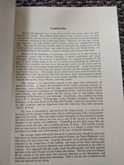 forward inside a 1964 copy of Landforms of British Columbia - A Physiographical Outline by Stuart S. Holland