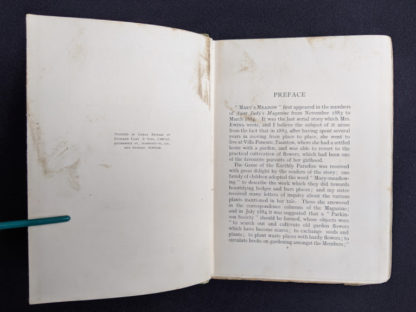 Preface page 1 of 2 inside a 1915 copy of Marys Meadow and Other Tales of Field Flowers by Juliana Horatia Ewing