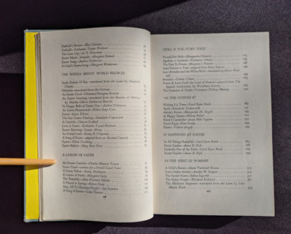 Contents page 2 and 3 inside a 1952 copy of The Easter Book Of Legends And Stories - fourth Edition -illustrated by Pamela Bianco