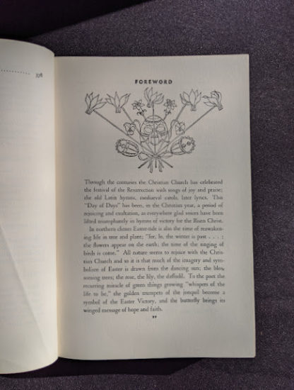 Forward inside a 1952 copy of The Easter Book Of Legends And Stories - fourth Edition -illustrated by Pamela Bianco