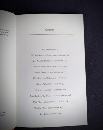Contents page inside a 1966 The Road Across Canada by Edward McCourt - 2nd Printing