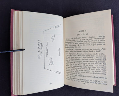 Stage Diagram inside a copy of Shakespeare Plays for Community Players in the Nelsons Classics - Series - Circa 1920s