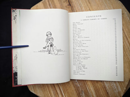 Contents page 1 of 2 inside a 1932 copy of A Childs Garden of Verses by Robert Louis Stevenson - popular edition