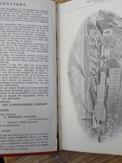 Full seam split inside a 1912 copy of The Lunkenheimer Co Illustrated Catalogue and Price List catalogue 50