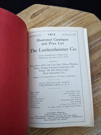 Title page inside a 1912 copy of The Lunkenheimer Company Catalogue Number 50
