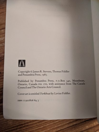 copyright page inside a 1985 copy of Legends from the Forest told by Thomas Fiddler - edited by James R Stevens
