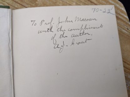 gift annotation - compliments of the author inside a 1900 copy of Mosses with a Hand-Lens - A Non - Technical Handbook of the More Recognized Mosses of the North-Eastern United States - By A J Grout