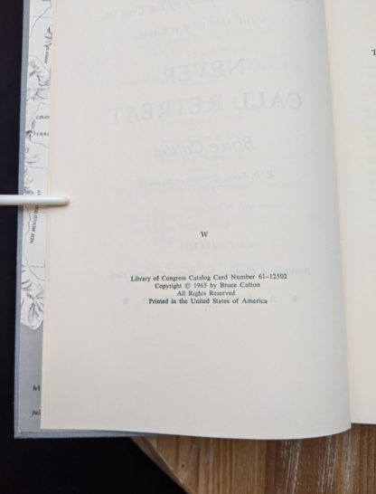 Copyright page inside a 1965 copy of Never Call Retreat - The Centennial History of the Civil War by Bruce Catton - Volume Three