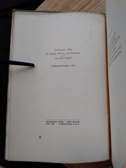 Copyright page inside a 1903 First edition copy of The Golden Windows - A Book Of Fables For Young And Old