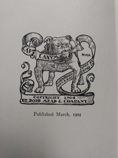 Copyright up close inside a 1904 copy of The Day of the Dog by George Barr McCutcheon - First Edition