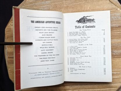 Table of Contents inside a 1943 copy of Chief Black Hawk by Frank L Beals - The American Adventure Series - First Edition