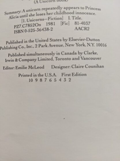 Copyright up close - 1981 One Unicorn written and illustrated by Gale Cooper - First Edition